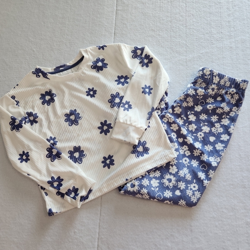 Cuddl Duds Kids Pajama Set - Navy and White Floral